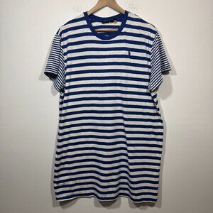Polo Ralph Lauren Womens White Blue Cotton T Shirt Dress Sz L Nautical Preppy